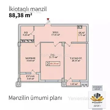 Satılır 2 otaqlı yeni tikili 89 m²