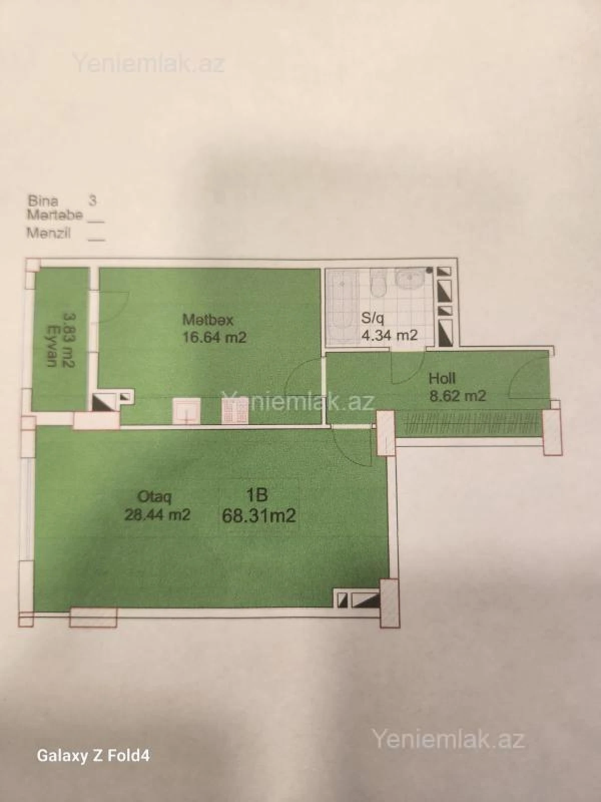 Satılır 2 otaqlı yeni tikili 68.31 m²