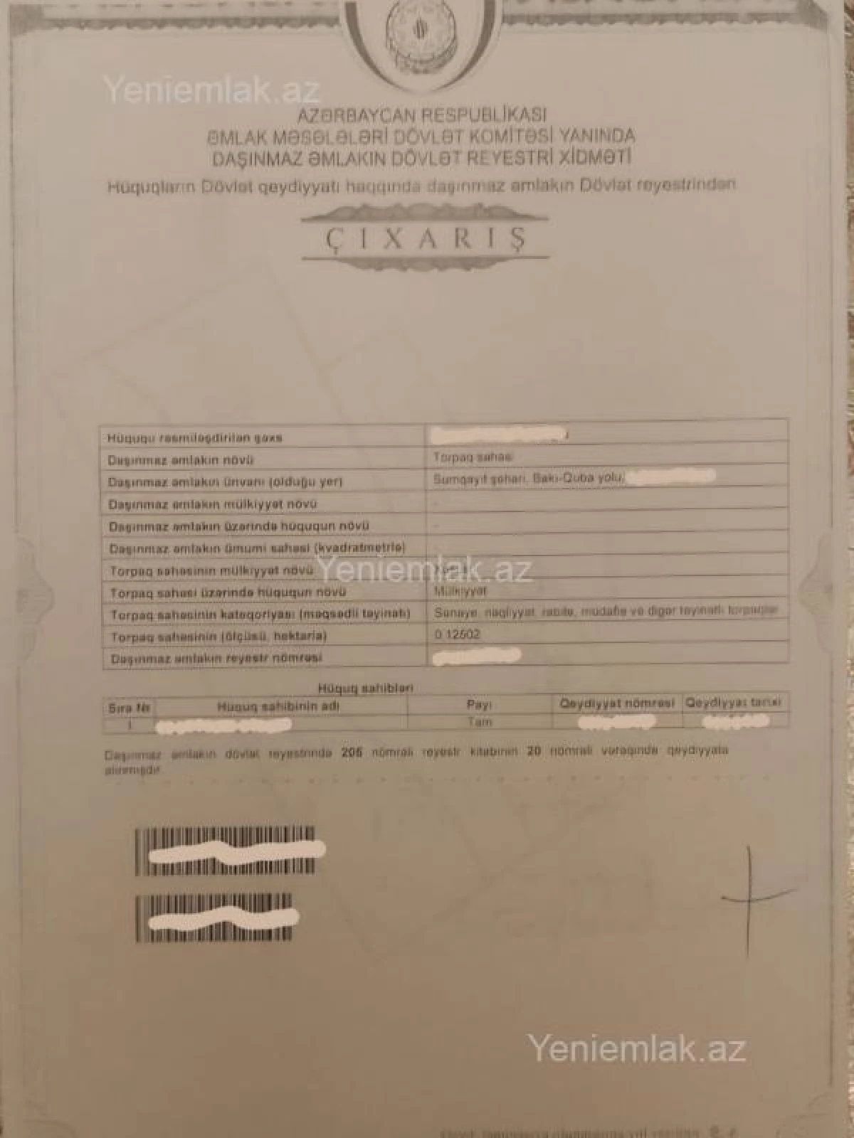 Satılır torpaq sahəsi