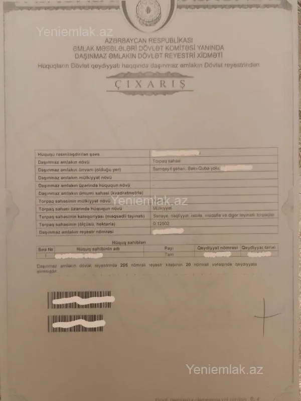 Satılır torpaq sahəsi