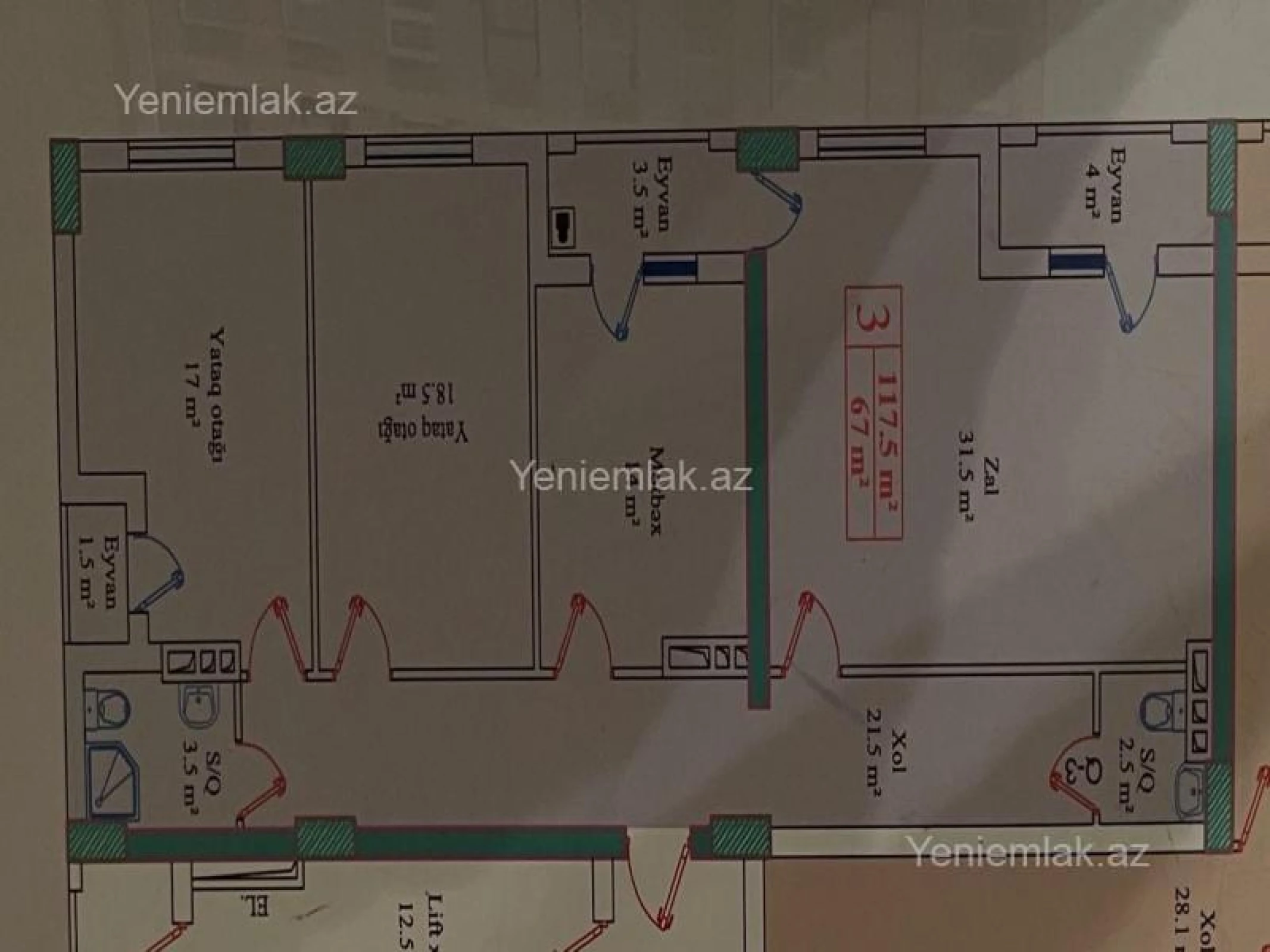 Satılır 3 otaqlı yeni tikili 120 m²