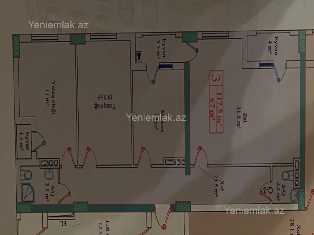 Satılır 3 otaqlı yeni tikili 120 m²