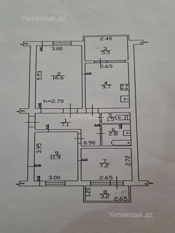 Satılır 3 otaqlı köhnə tikili 66 m²