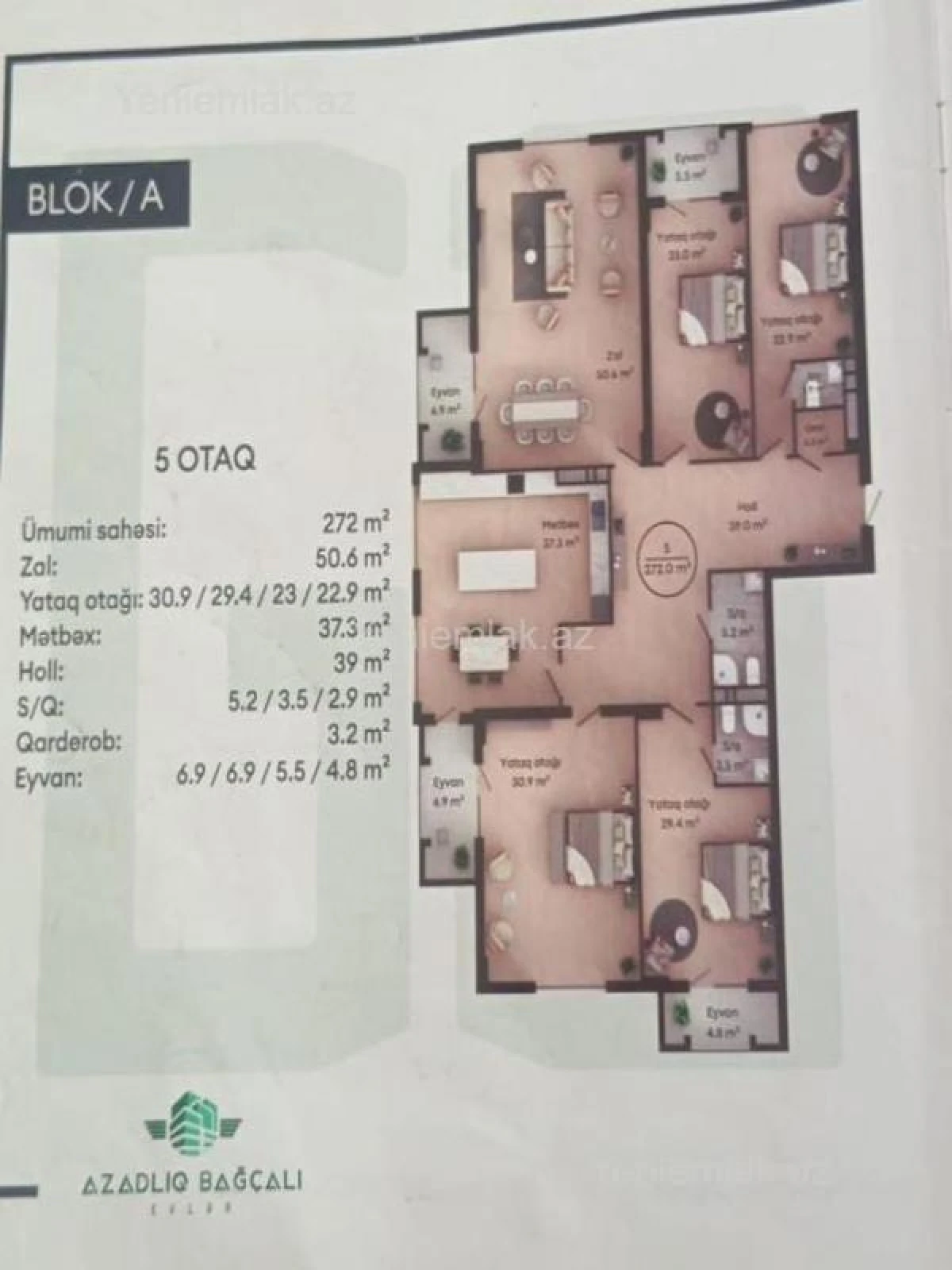 Satılır 5 otaqlı yeni tikili 272 m²