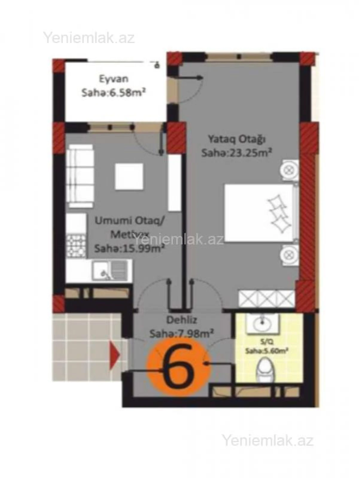 Satılır 1 otaqlı yeni tikili 60 m²