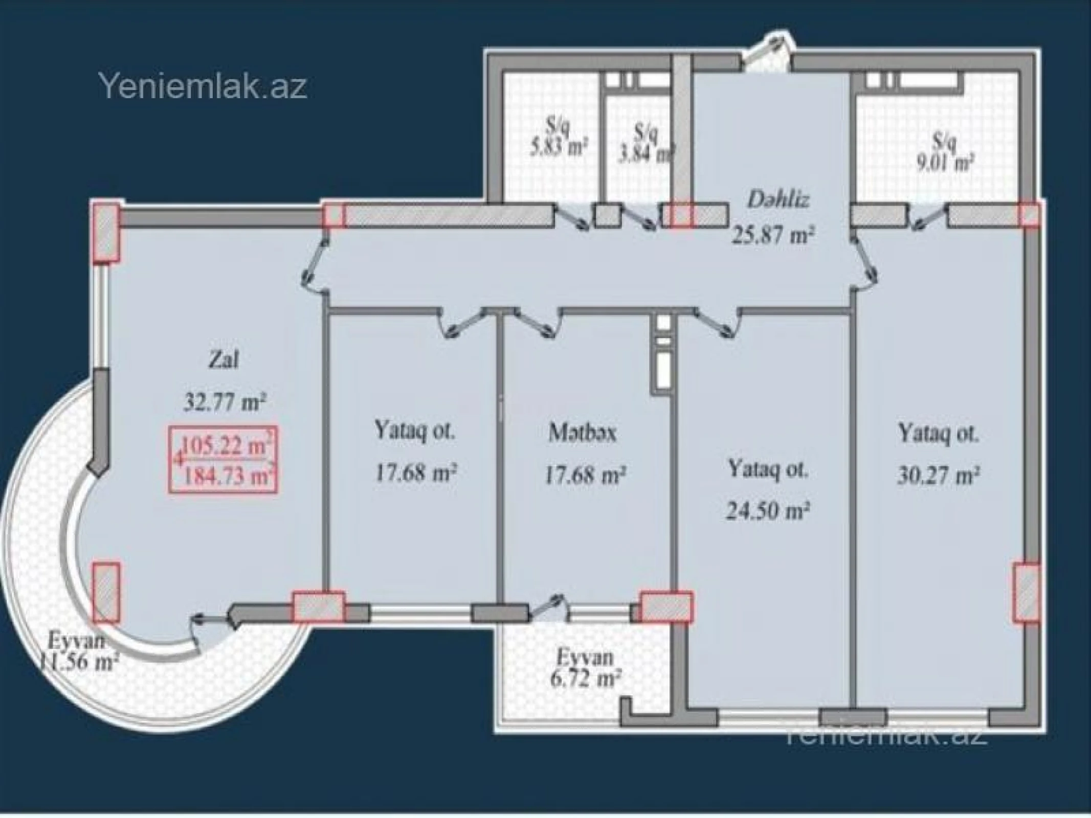 Satılır 4 otaqlı yeni tikili 185 m²