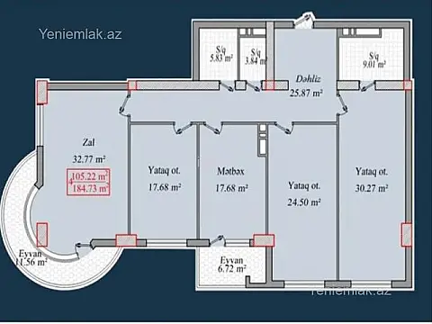 Satılır 4 otaqlı yeni tikili 185 m²