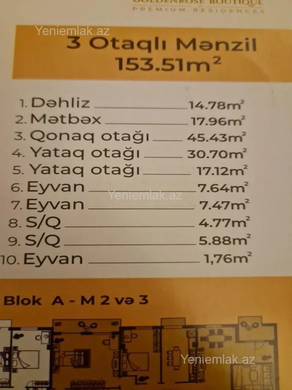 Satılır 3 otaqlı yeni tikili 154 m²