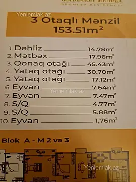 Satılır 3 otaqlı yeni tikili 154 m²