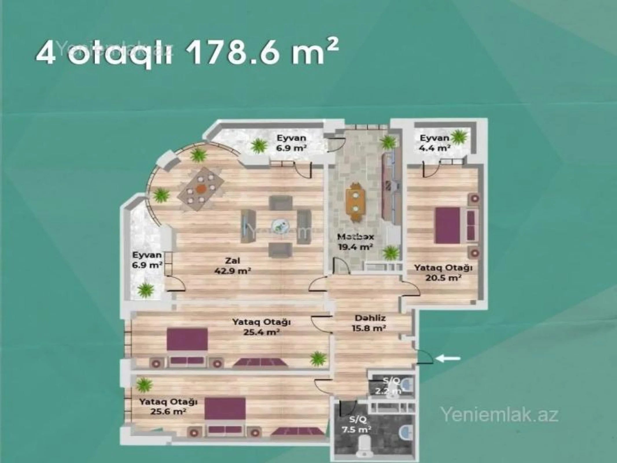 Satılır 4 otaqlı yeni tikili 180 m²