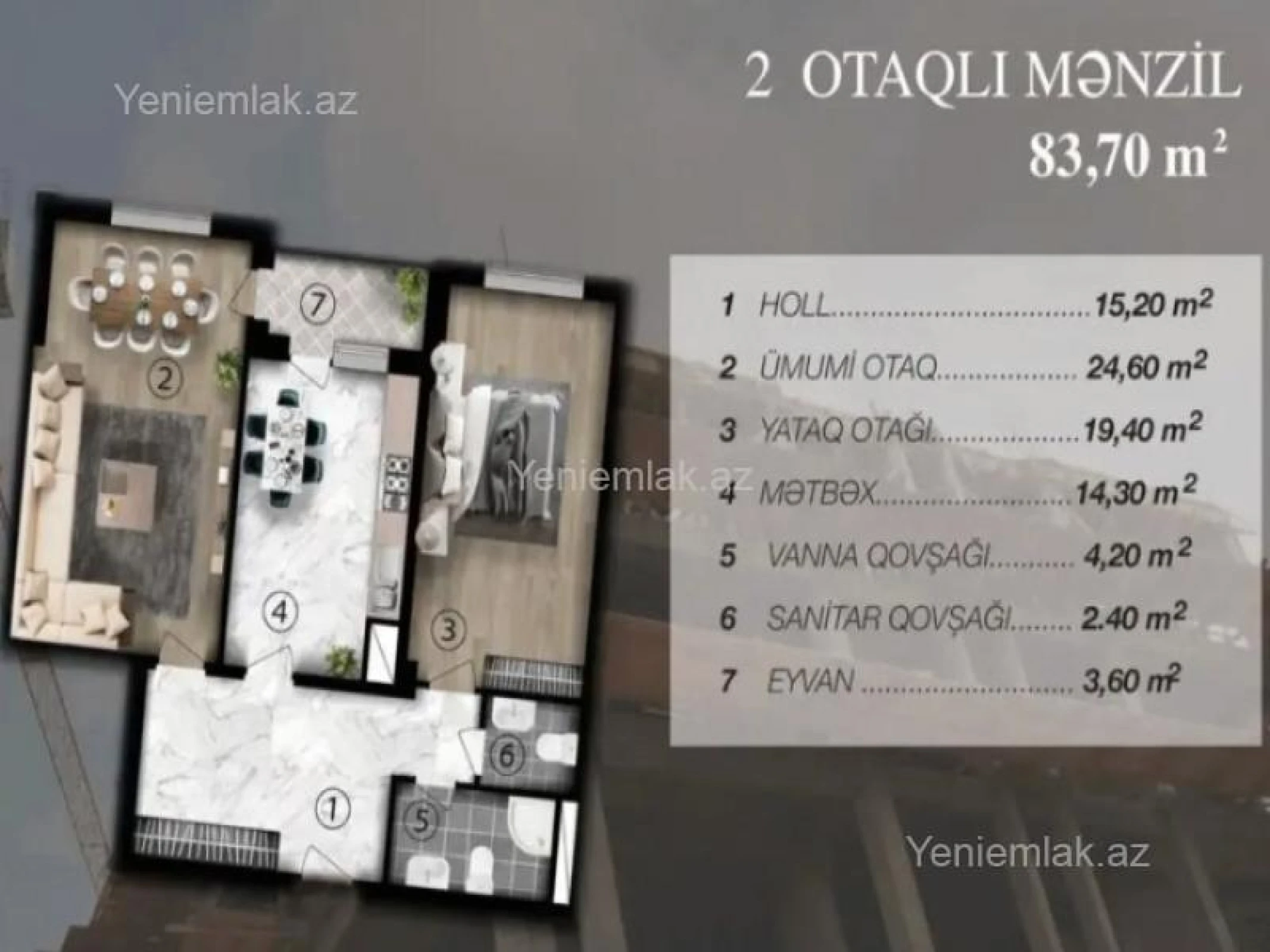 Satılır 2 otaqlı yeni tikili 85 m²