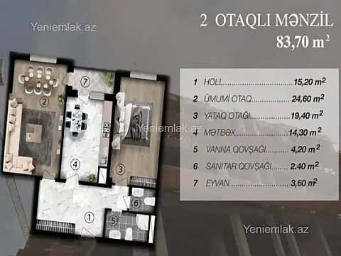 Satılır 2 otaqlı yeni tikili 85 m²