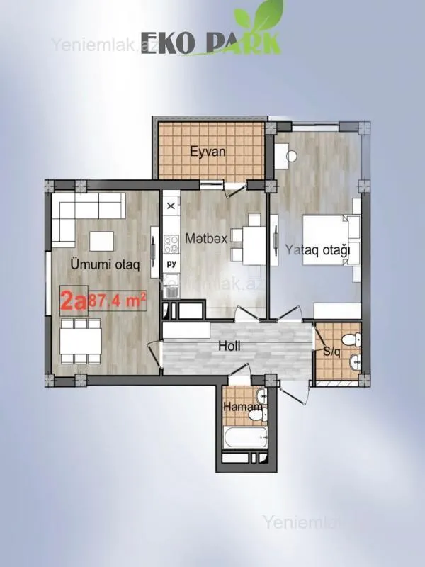Satılır 2 otaqlı yeni tikili 87.5 m²