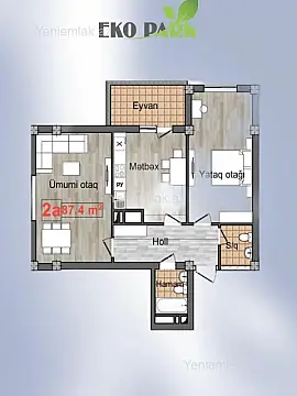 Satılır 2 otaqlı yeni tikili 87.5 m²