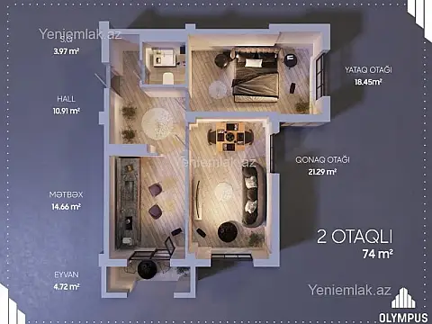 Satılır 2 otaqlı yeni tikili 74 m²