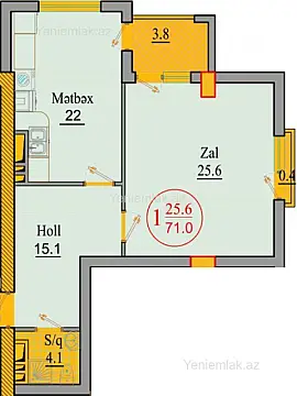 Satılır 2 otaqlı yeni tikili 71 m²