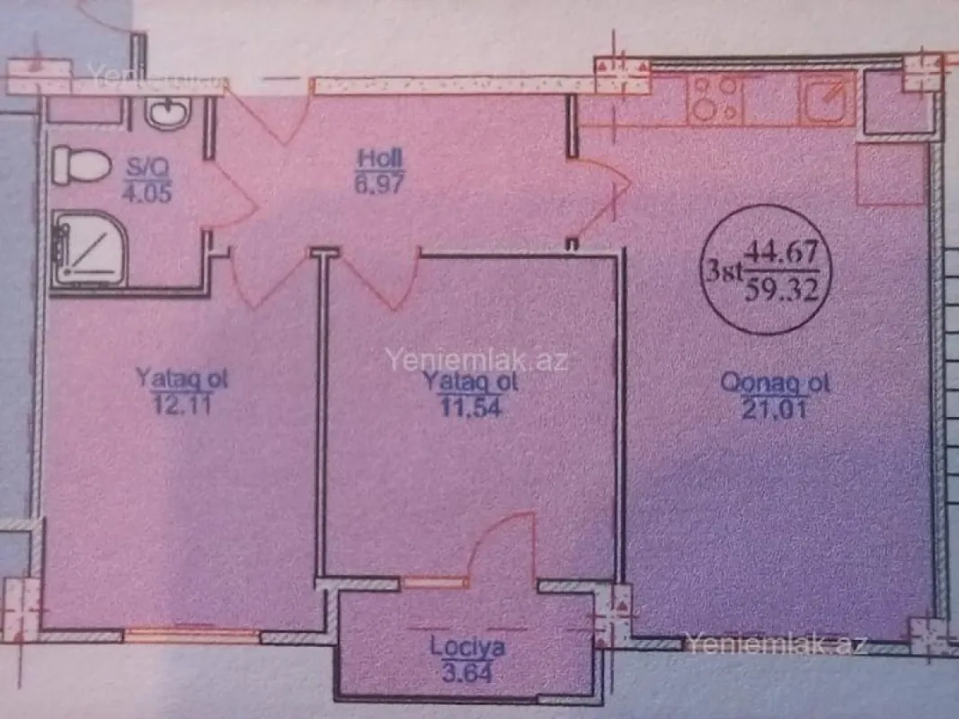 Satılır 3 otaqlı yeni tikili 59 m²