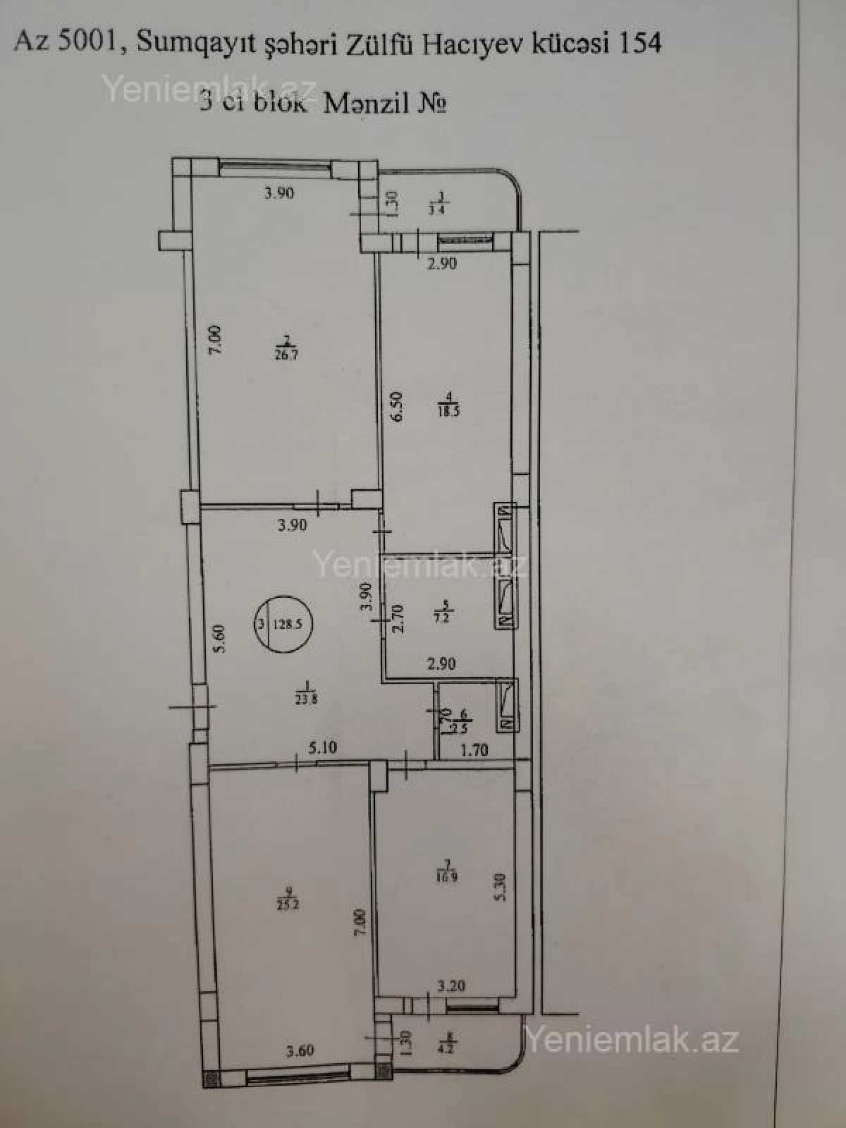 Satılır 3 otaqlı yeni tikili 128.5 m²