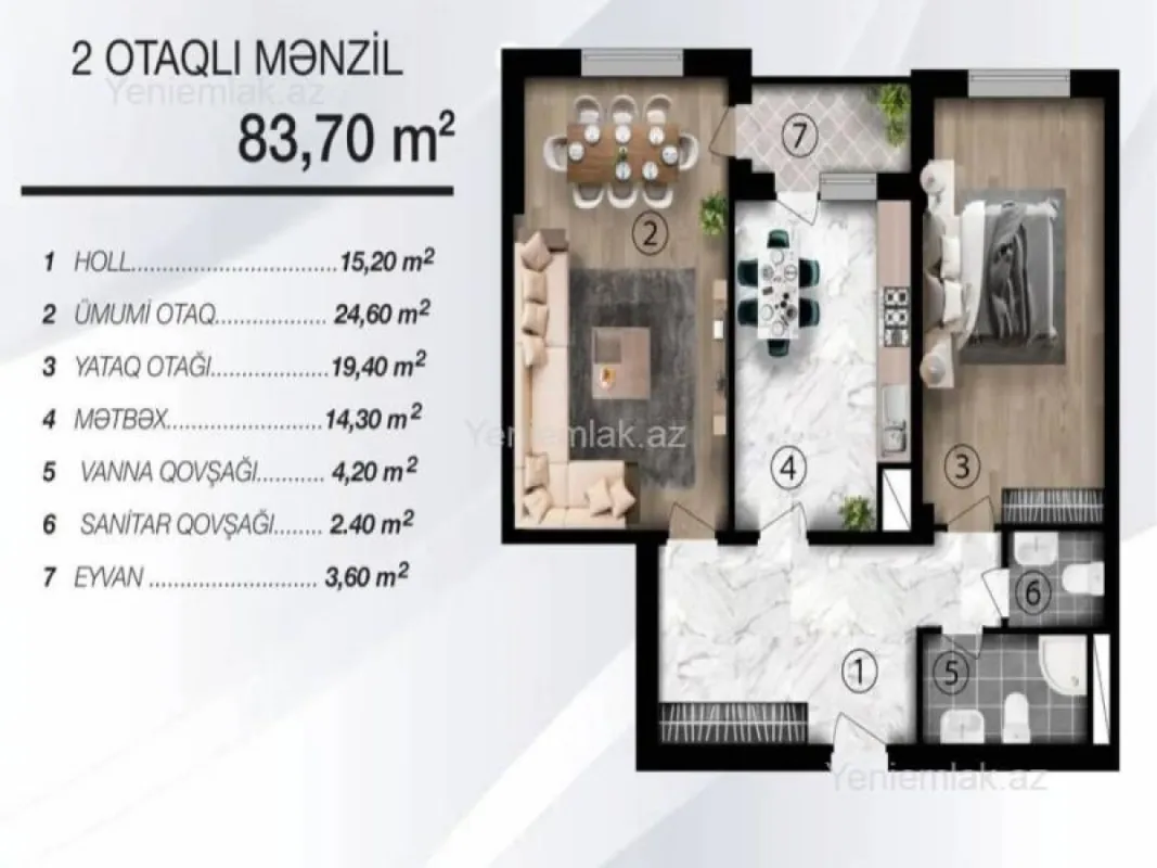 Satılır 2 otaqlı yeni tikili 85 m²
