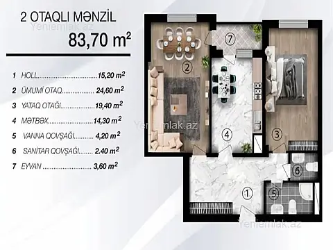 Satılır 2 otaqlı yeni tikili 85 m²