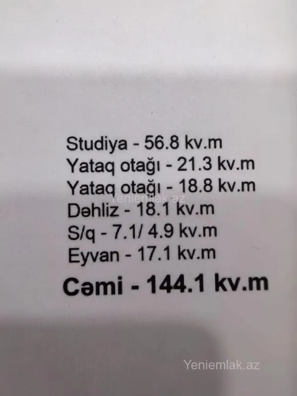 Satılır 3 otaqlı yeni tikili 144 m²