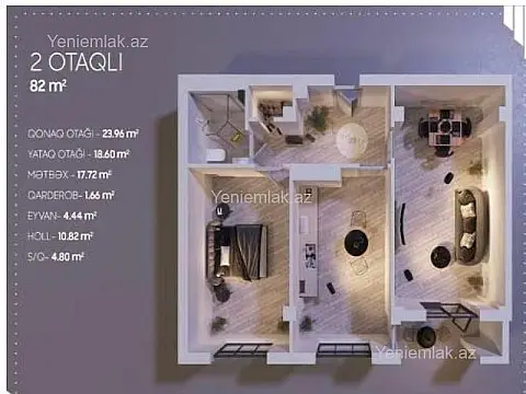 Satılır 2 otaqlı yeni tikili 82 m²