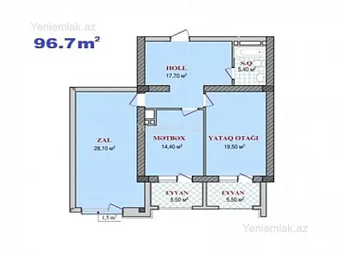 Satılır 3 otaqlı yeni tikili 96.7 m²