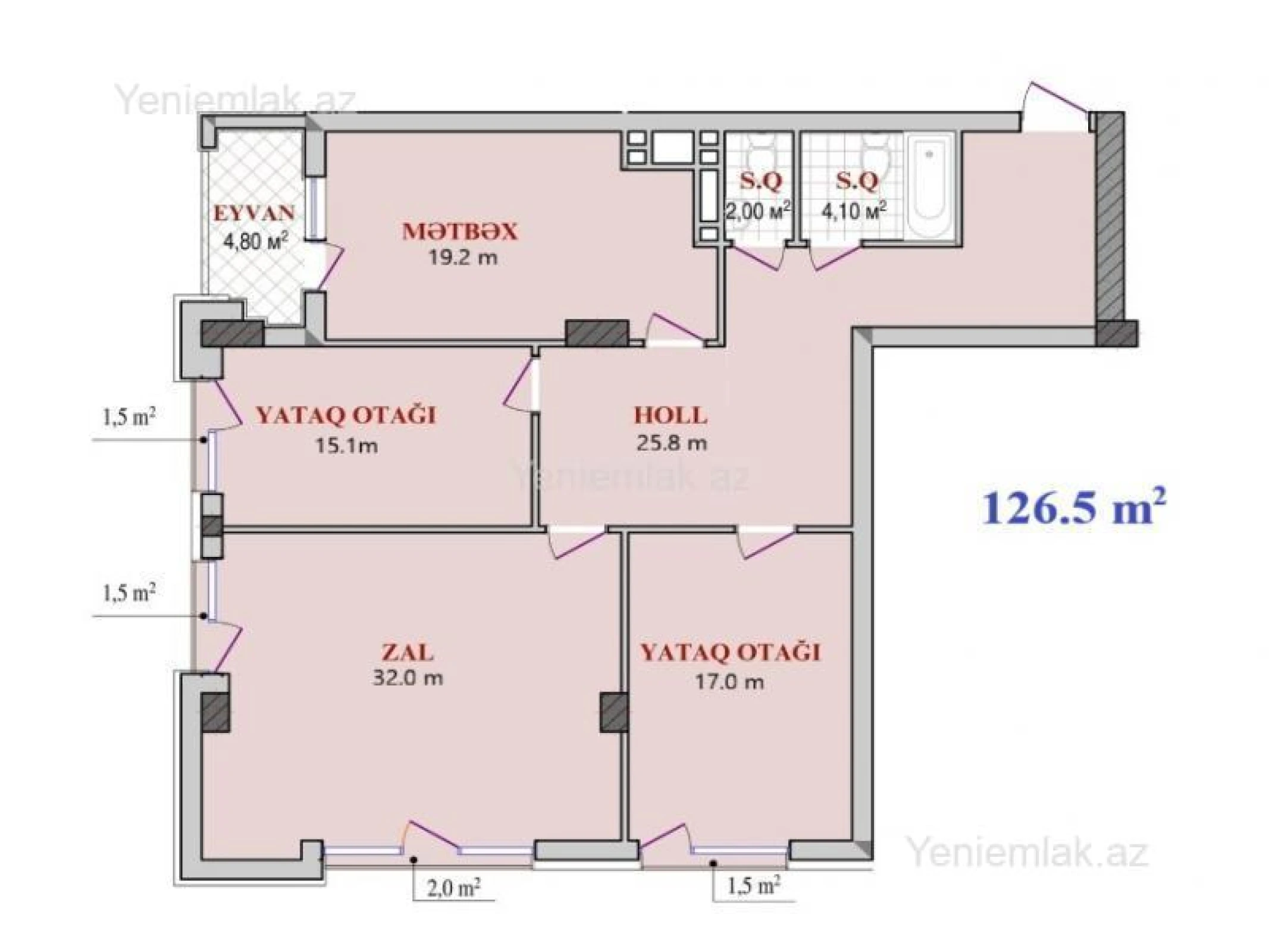Satılır 3 otaqlı yeni tikili 126.5 m²