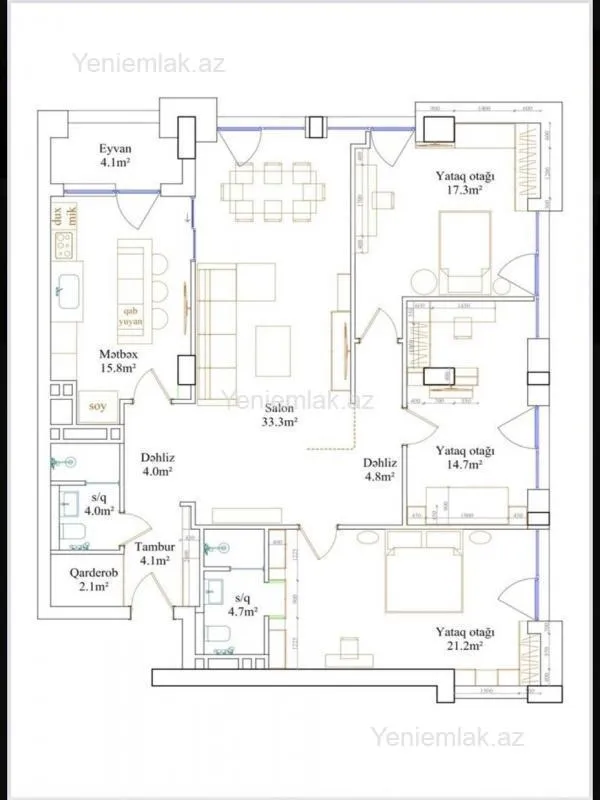 Satılır 4 otaqlı yeni tikili 149 m²