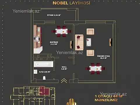 Satılır 2 otaqlı yeni tikili 44 m²