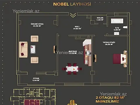 Satılır 2 otaqlı yeni tikili 82 m²