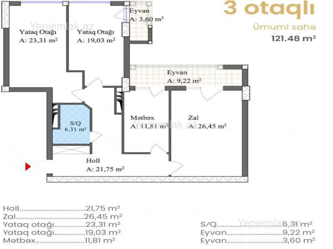 Satılır 3 otaqlı yeni tikili 121.5 m²