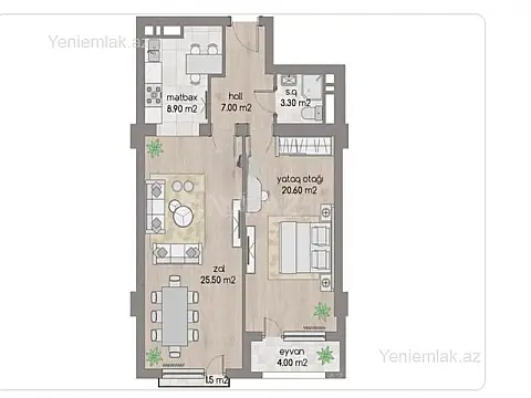 Satılır 2 otaqlı yeni tikili 72 m²