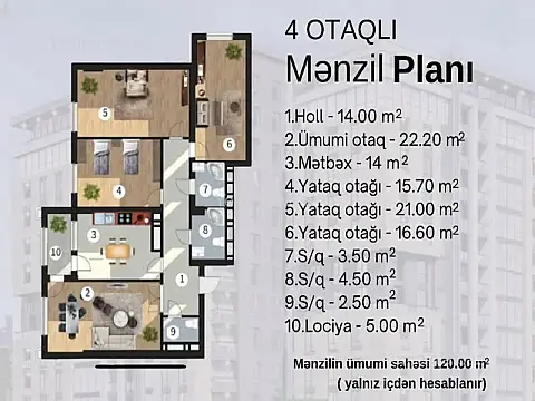 Satılır 4 otaqlı yeni tikili 120 m²