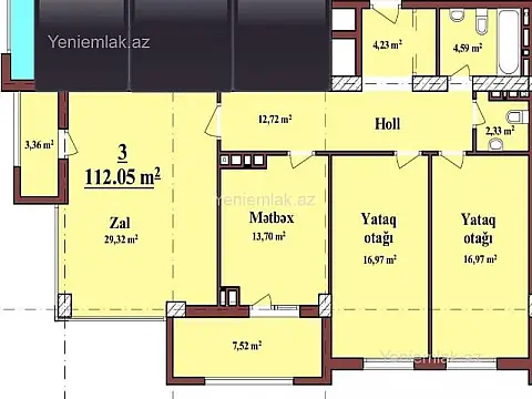 Satılır 3 otaqlı yeni tikili 112 m²