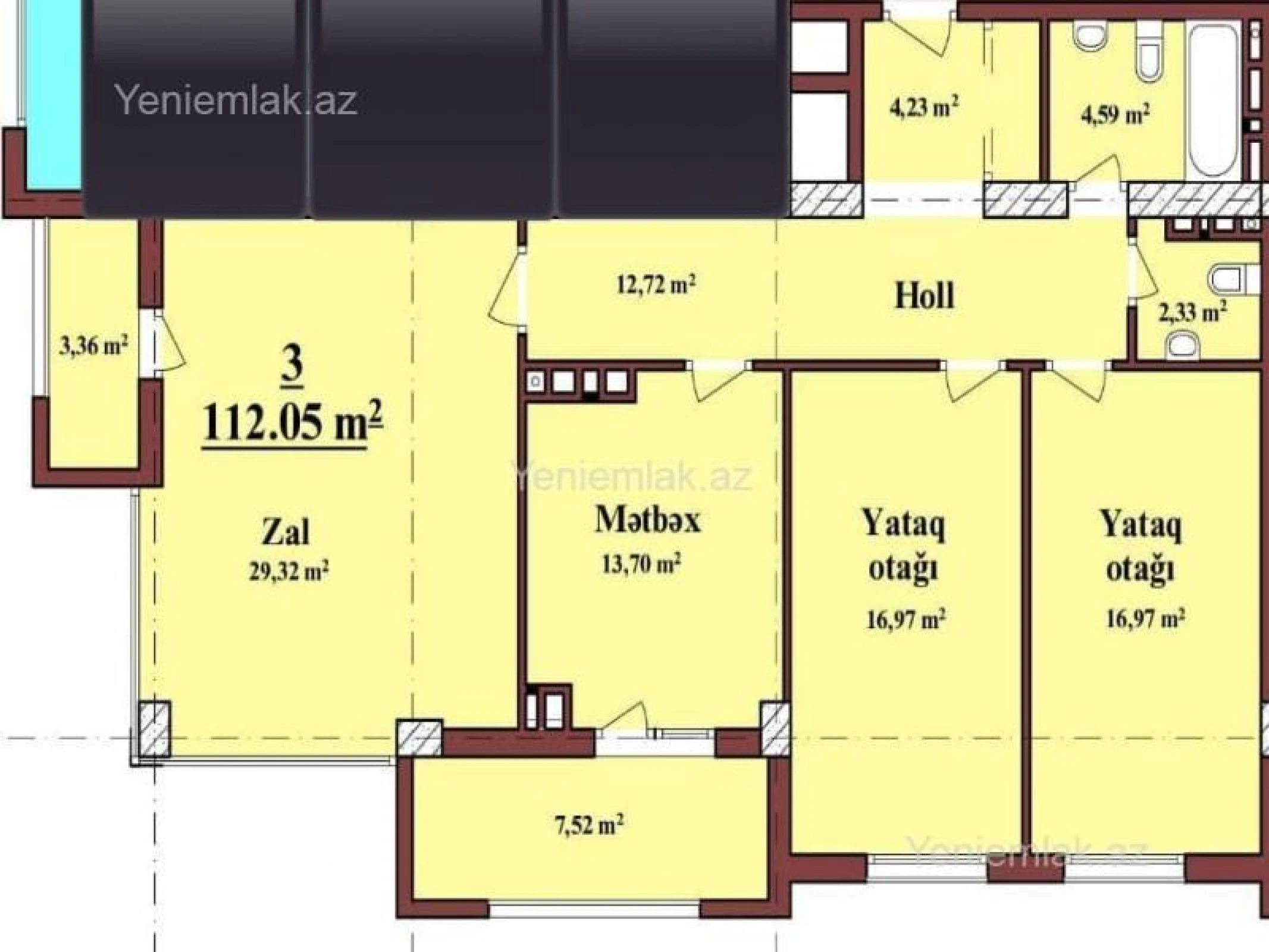 Satılır 3 otaqlı yeni tikili 112 m²
