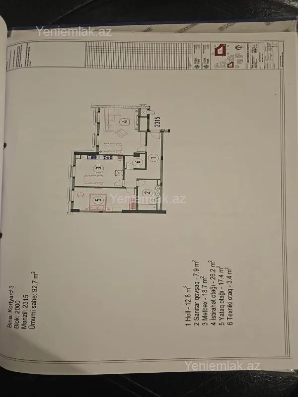 Satılır 3 otaqlı yeni tikili 92.7 m²