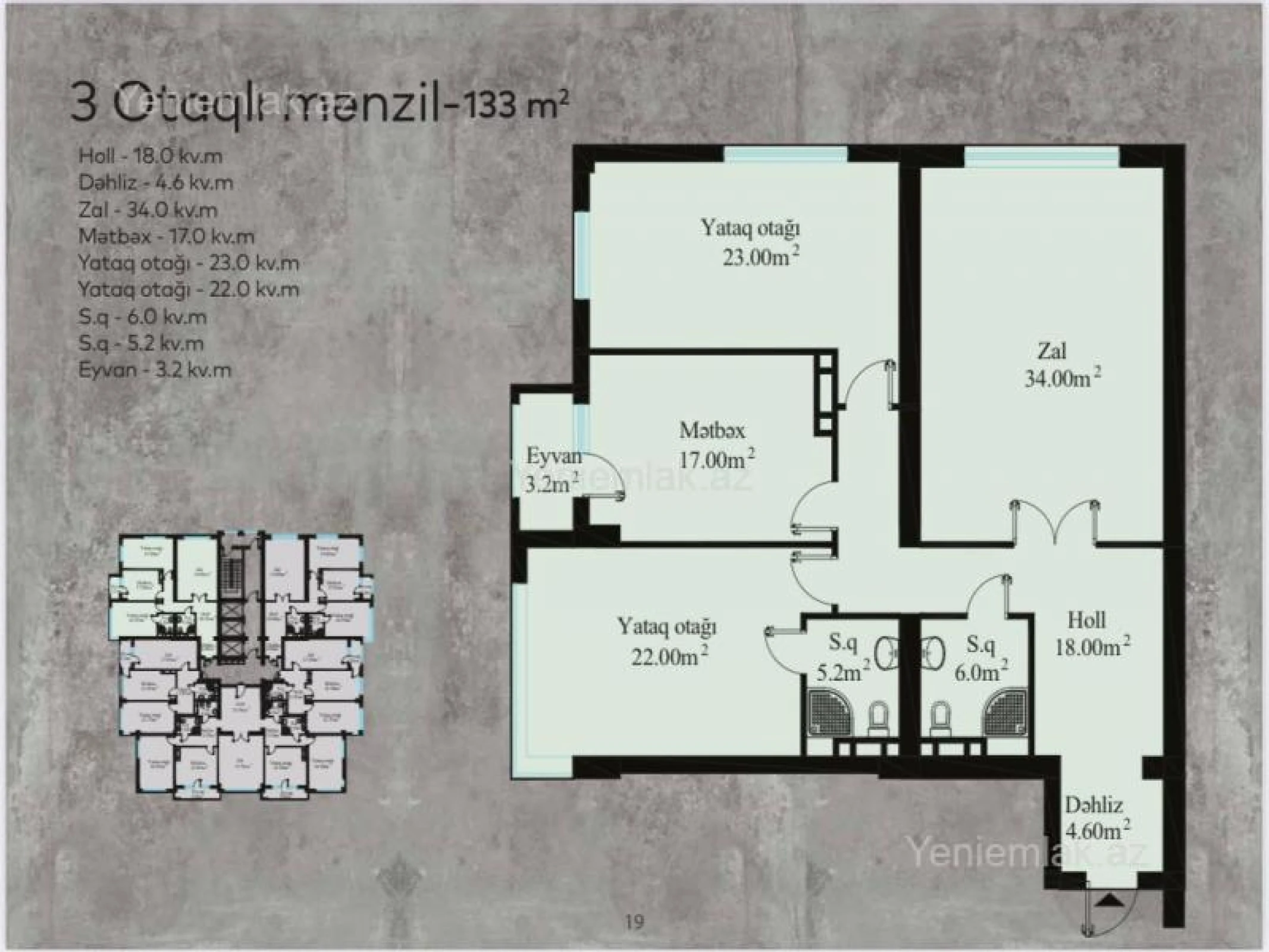 Satılır 3 otaqlı yeni tikili 133 m²