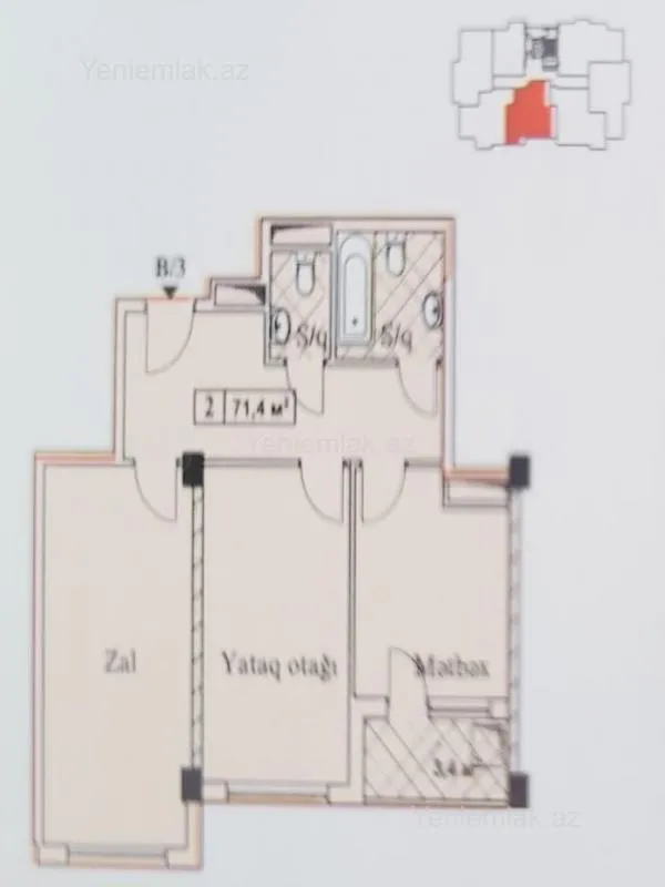 Satılır 3 otaqlı yeni tikili 72 m²
