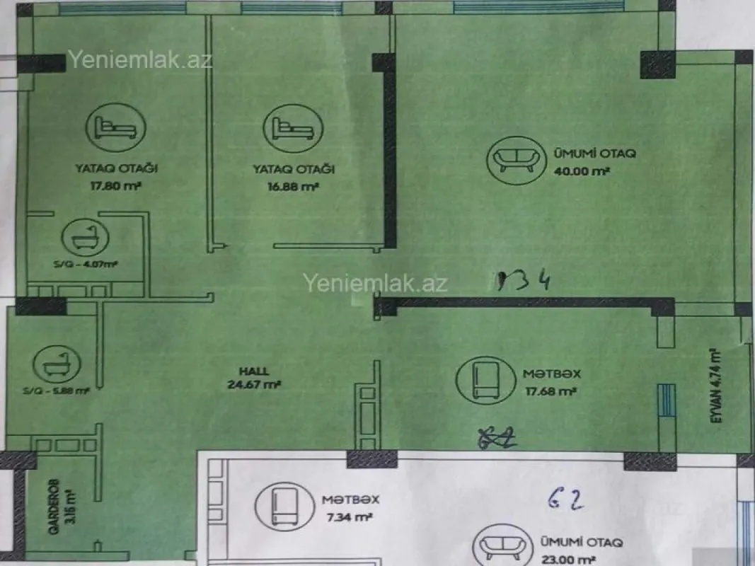 Satılır 3 otaqlı yeni tikili 140 m²
