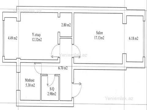 Satılır 2 otaqlı köhnə tikili 60 m²