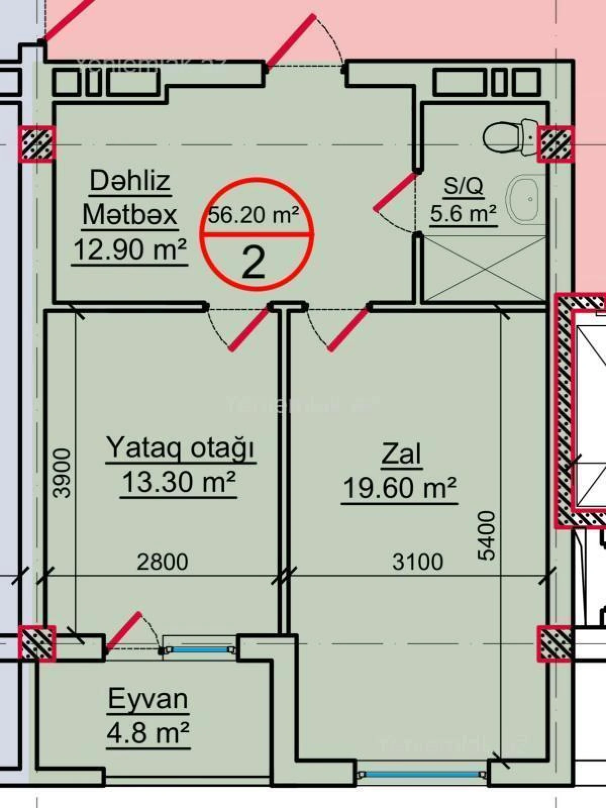 Satılır 1 otaqlı yeni tikili 57 m²