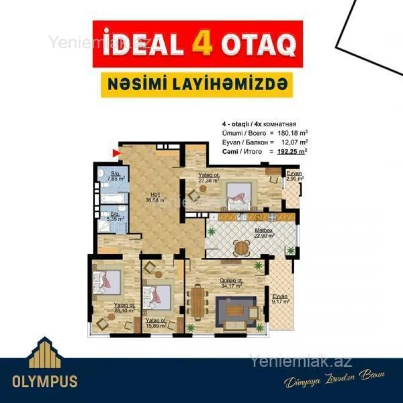 Satılır 4 otaqlı yeni tikili 185 m²