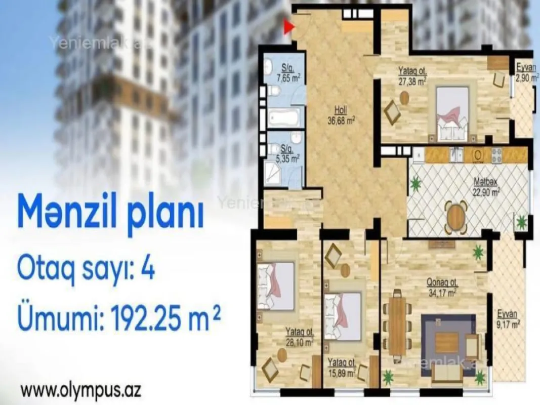 Satılır 4 otaqlı yeni tikili 192.5 m²