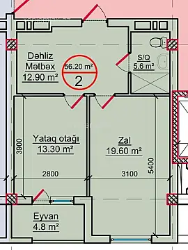 Satılır 2 otaqlı yeni tikili 57 m² — Bakı, Suraxanı 2 otaq 57.00 m²