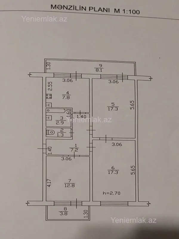 Satılır 3 otaqlı köhnə tikili 75 m²