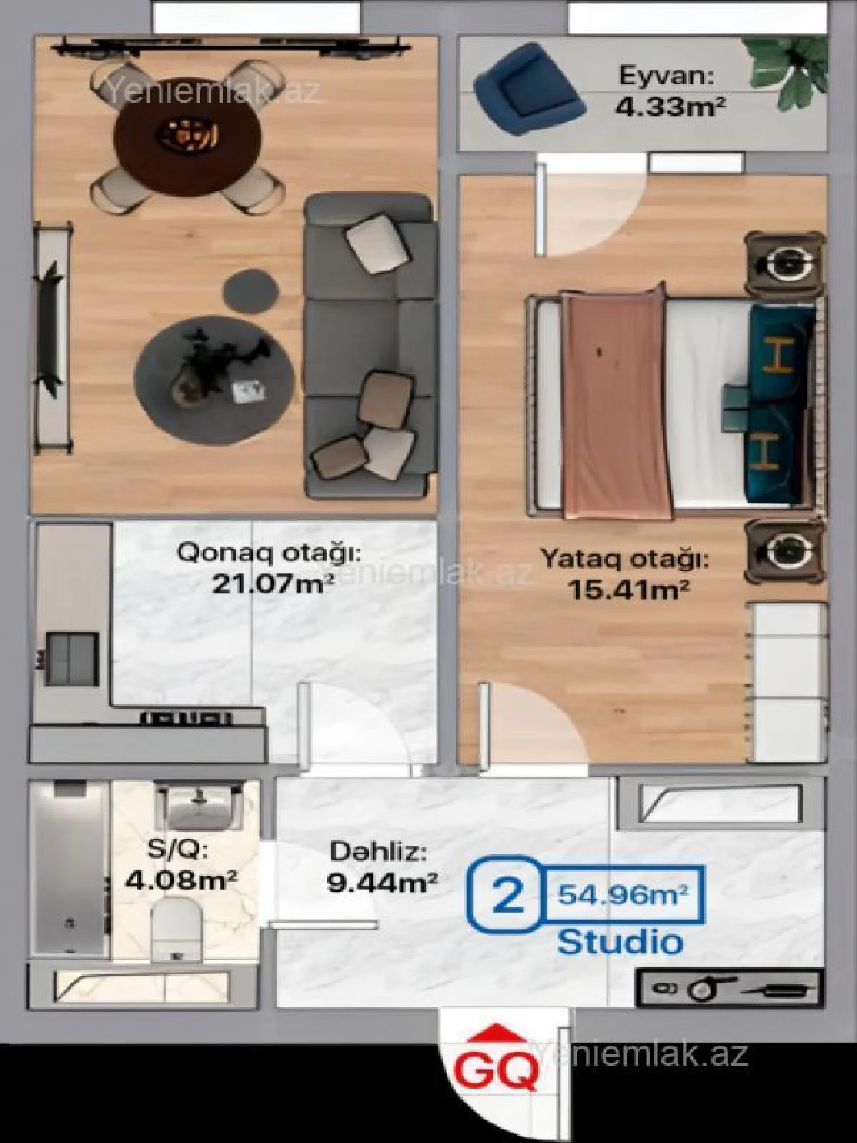Satılır 2 otaqlı yeni tikili 55 m²