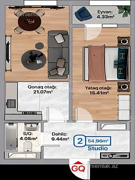 Satılır 2 otaqlı yeni tikili 55 m²