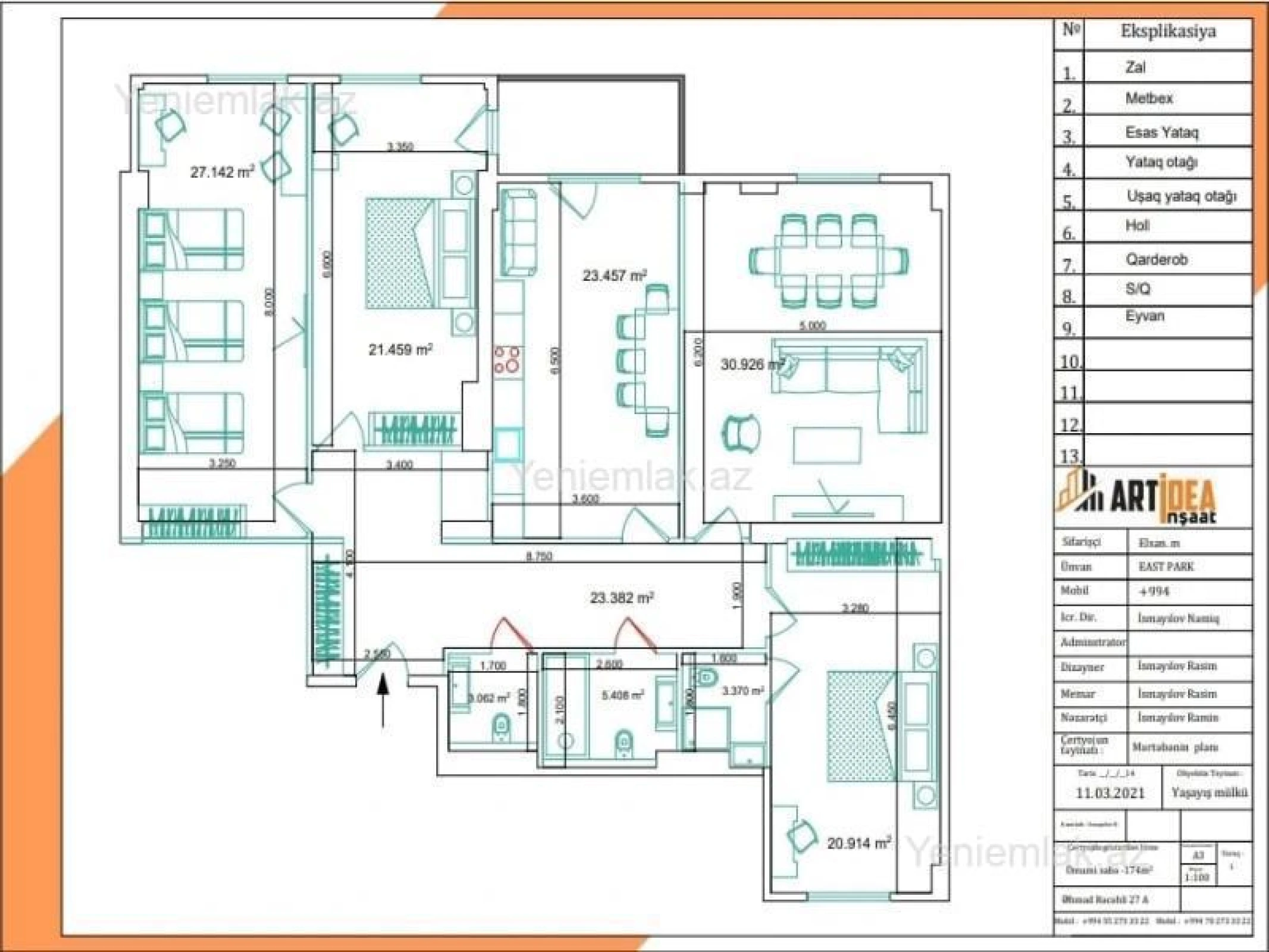 Satılır 4 otaqlı yeni tikili 174 m²