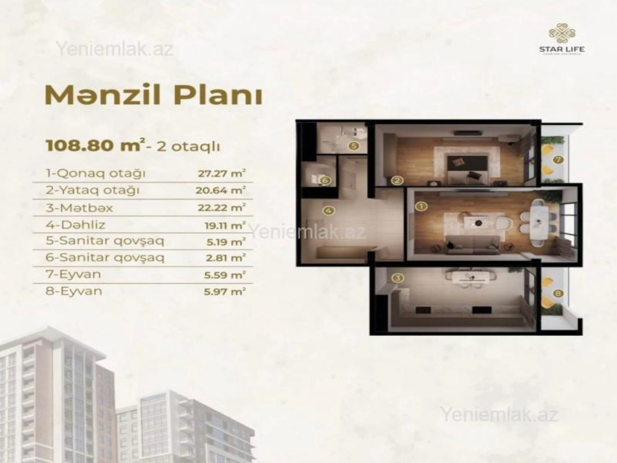 Satılır 2 otaqlı yeni tikili 109 m²